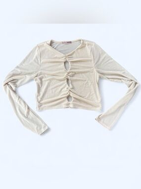 Bailey Rose cream long sleeve crop top with cutouts coquette fairycore Size L